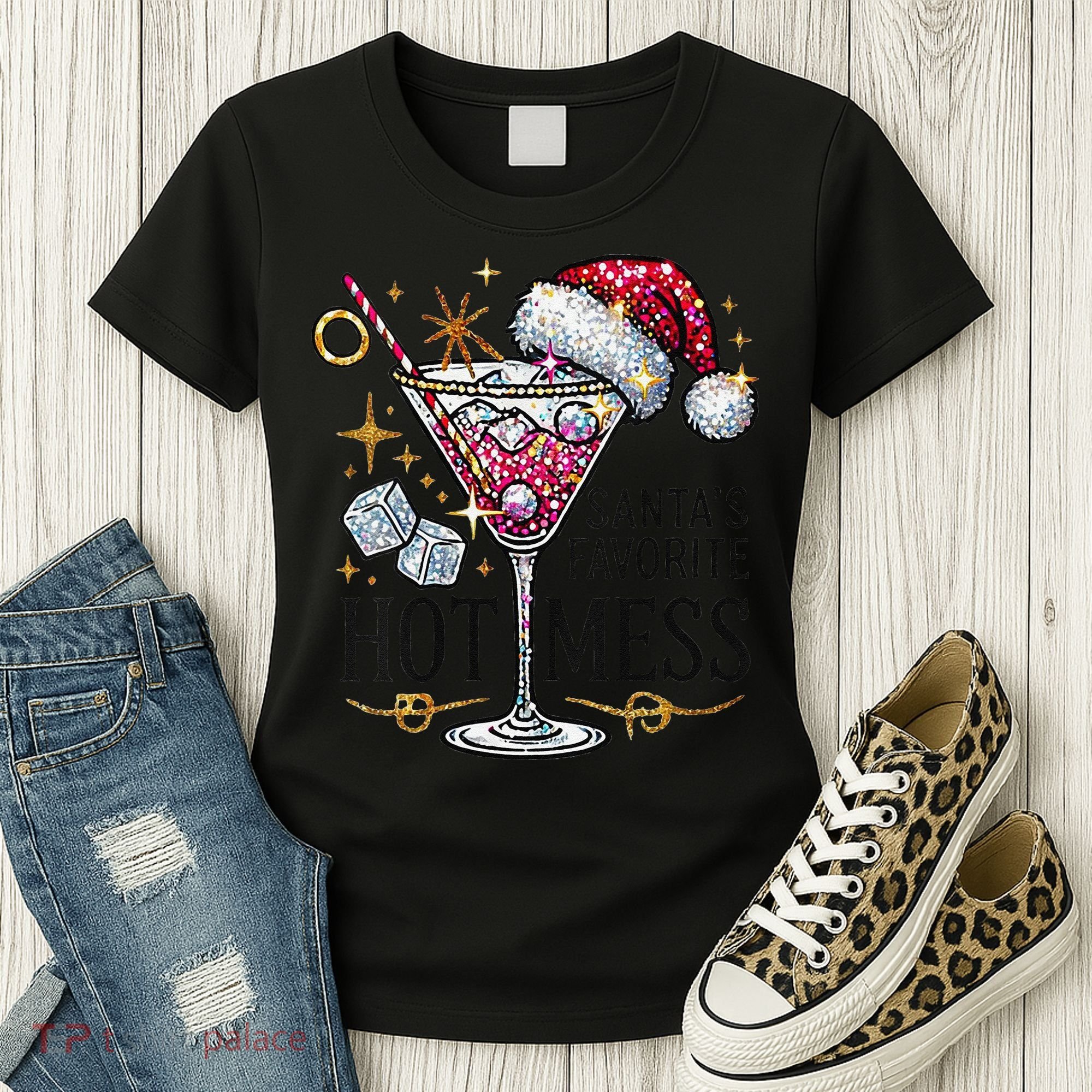 Women Santas Favorite Hot Mess Funny Margarita Gift Women's T-Shirt