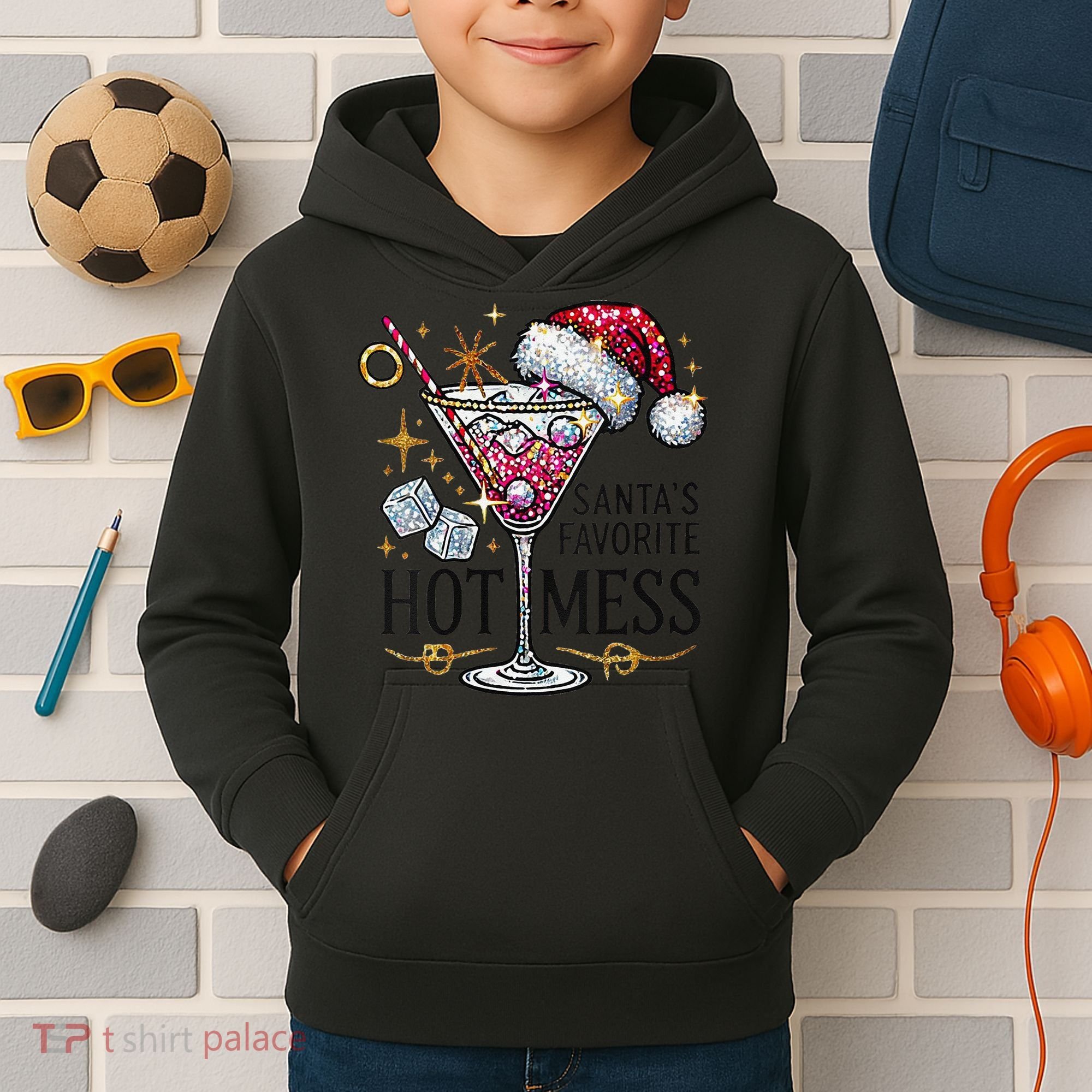 Women Santas Favorite Hot Mess Funny Margarita Gift Kids Hoodie