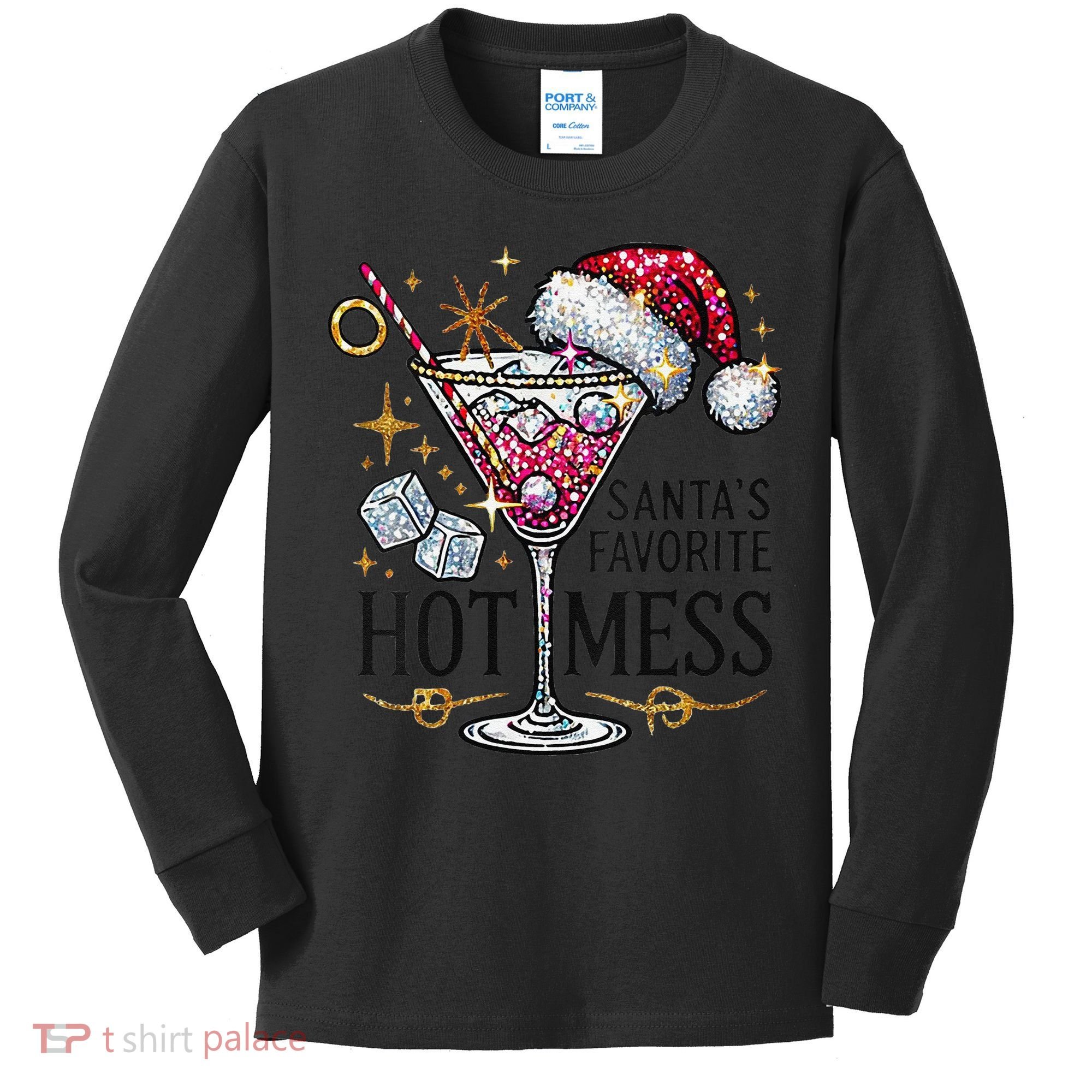 Women Santas Favorite Hot Mess Funny Margarita Gift Kids Long Sleeve Shirt