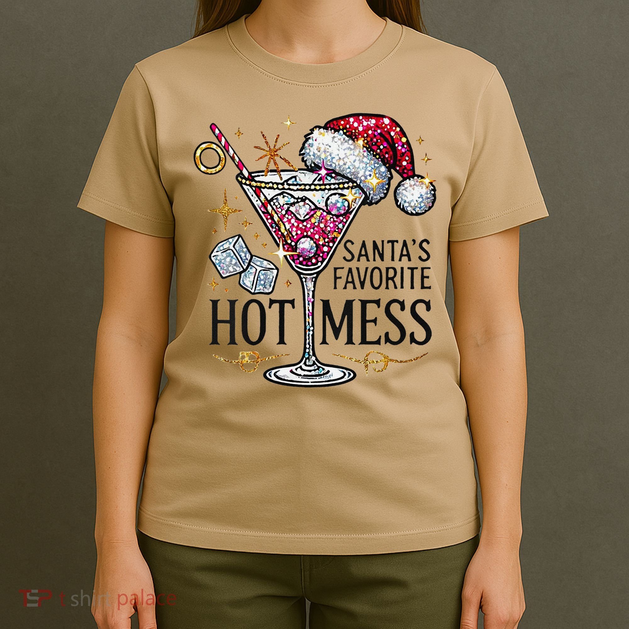 Women Santas Favorite Hot Mess Funny Margarita Gift T-Shirt