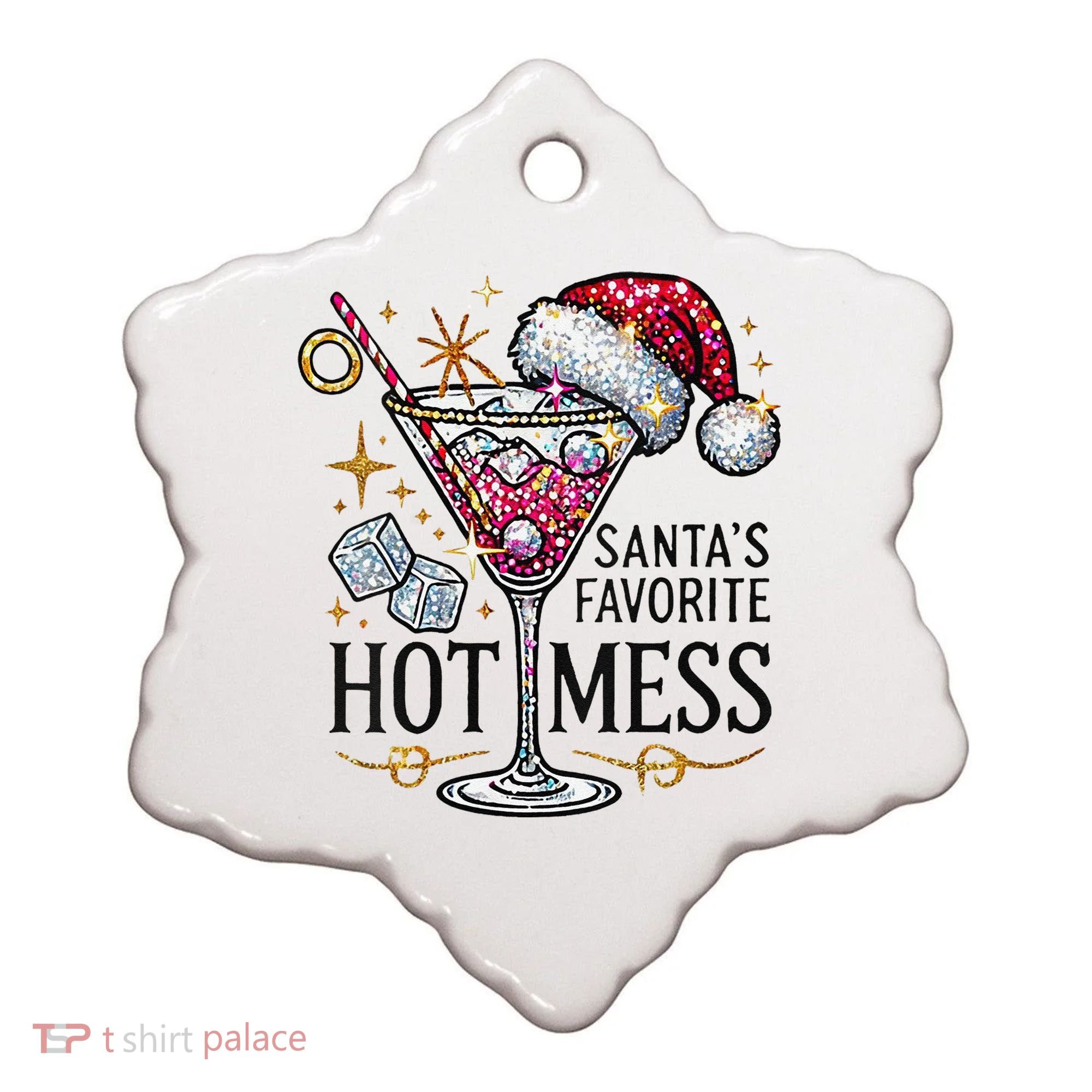 Women Santas Favorite Hot Mess Funny Margarita Gift Ceramic Ornament