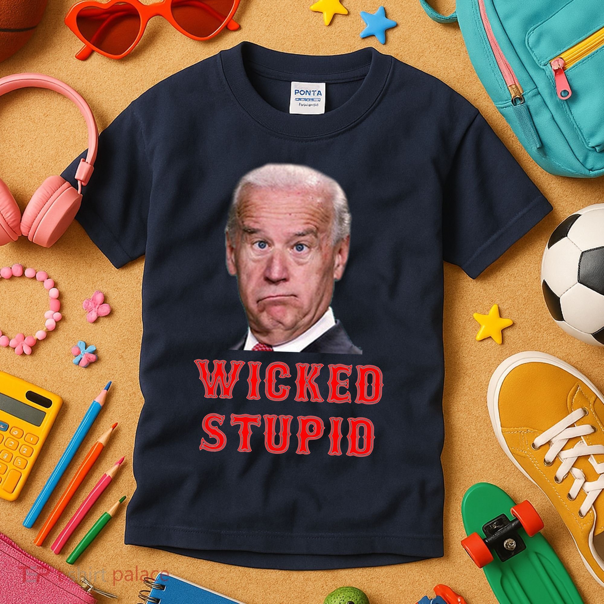 Wicked Stupid Funny Joe Biden Boston Kids T-Shirt