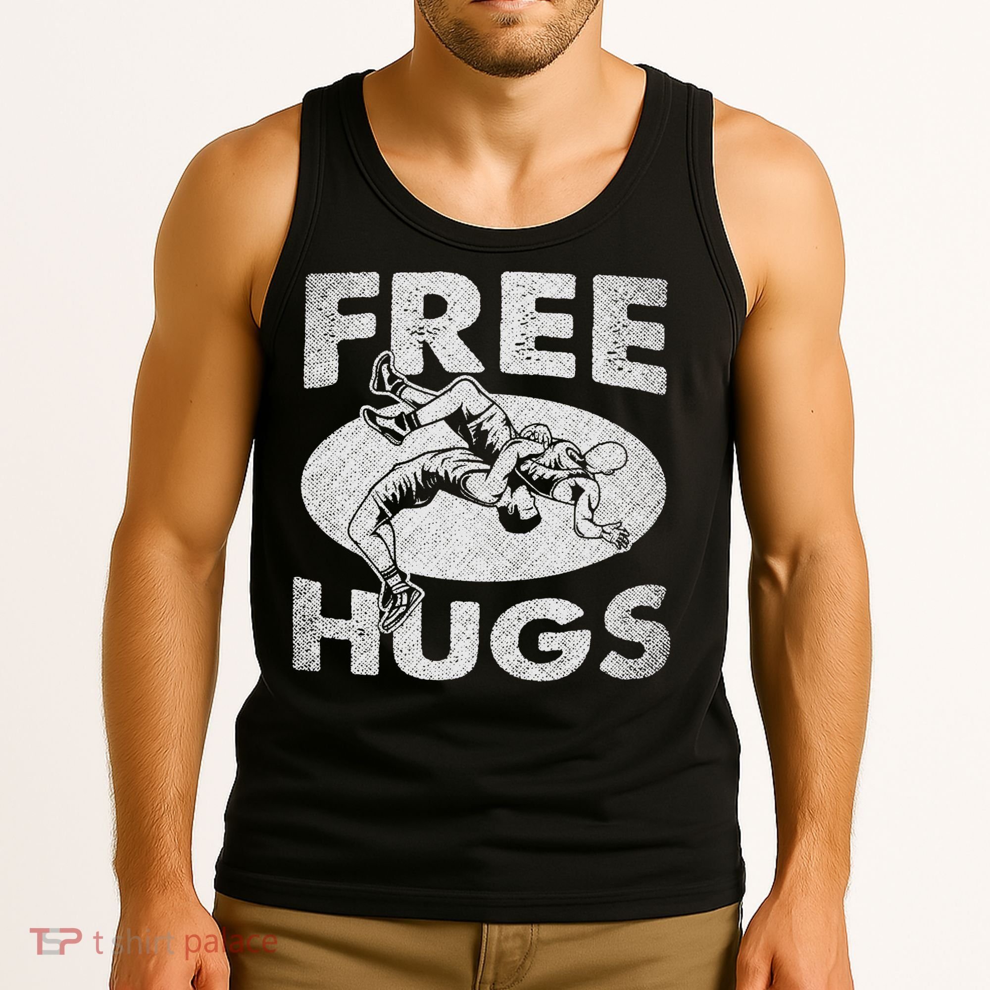 Wrestling Shirts  Funny Free Hugs Wrestling  Coach Tank Top