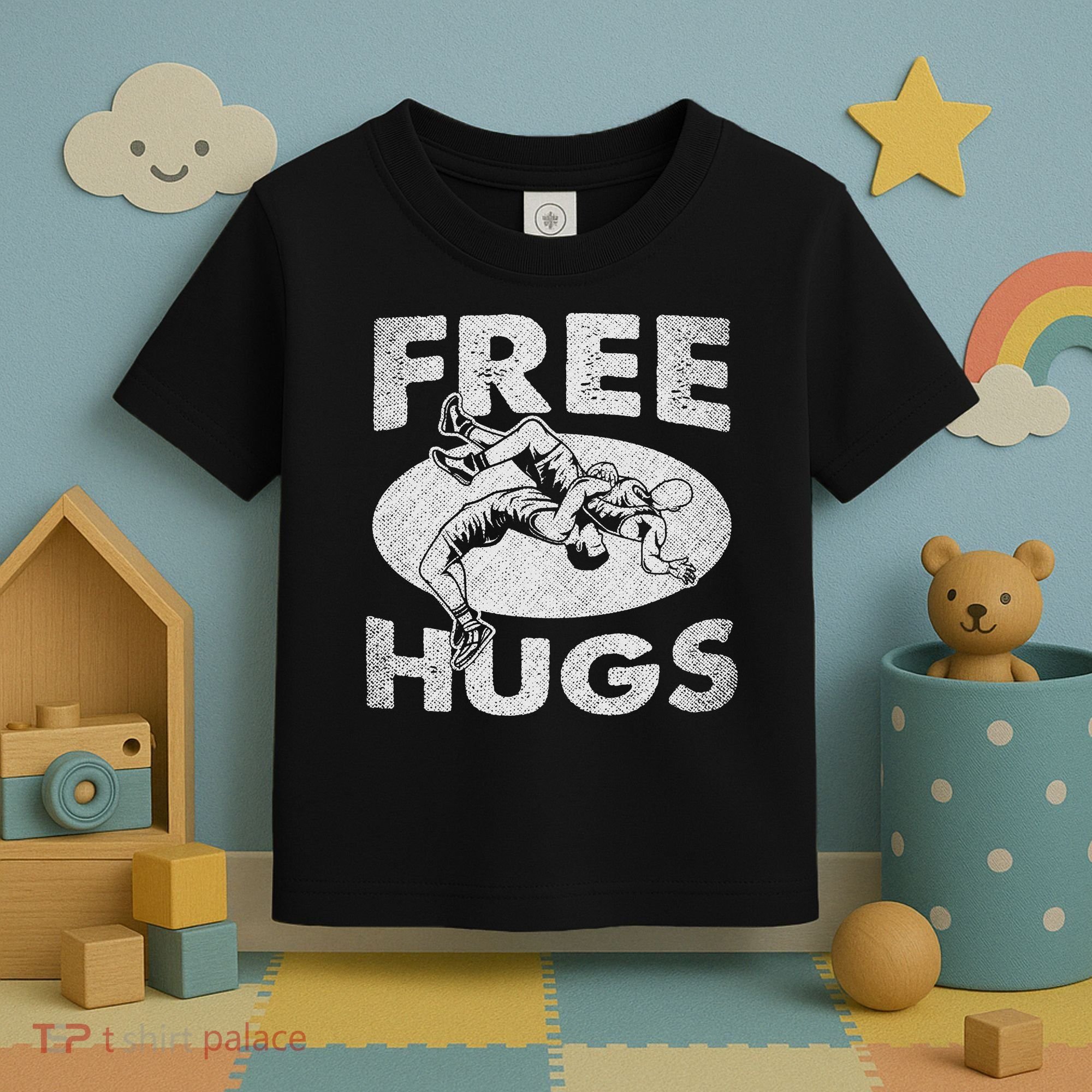 Wrestling Shirts  Funny Free Hugs Wrestling  Coach Toddler T-Shirt
