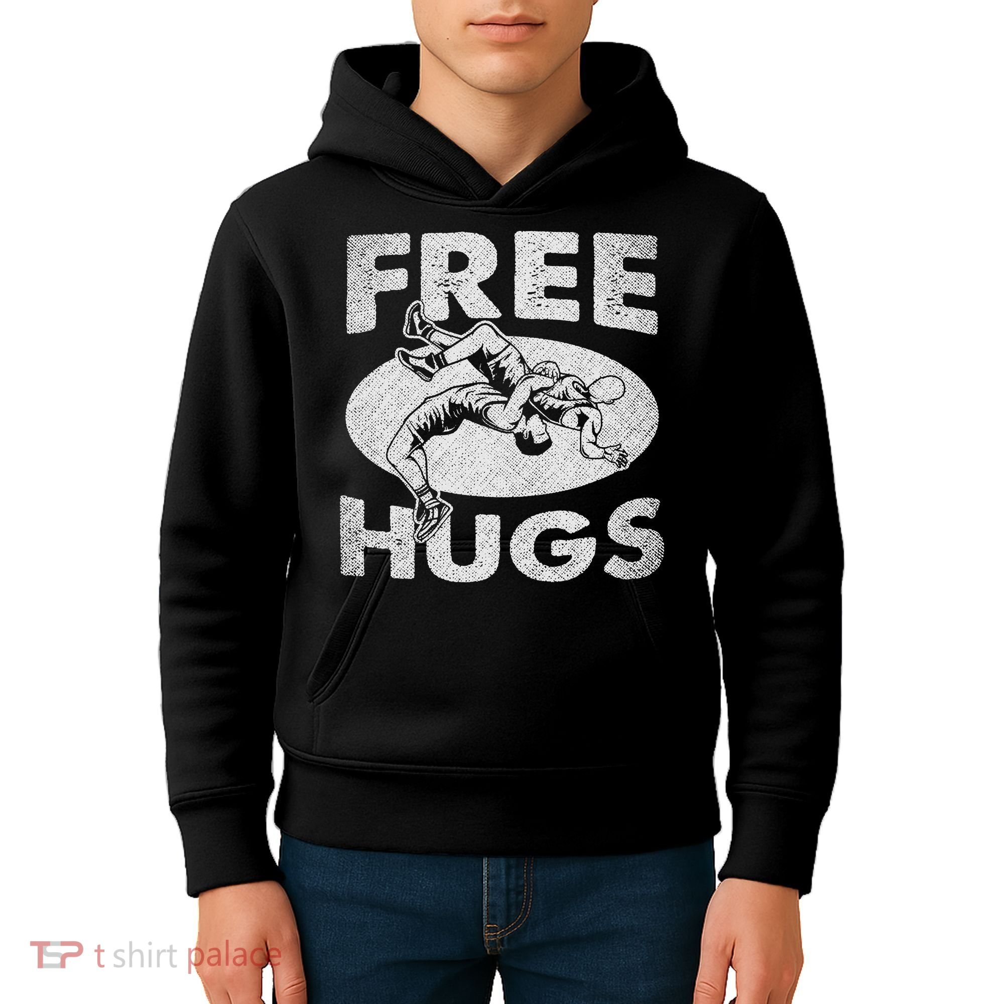 Wrestling Shirts  Funny Free Hugs Wrestling  Coach Kids Hoodie