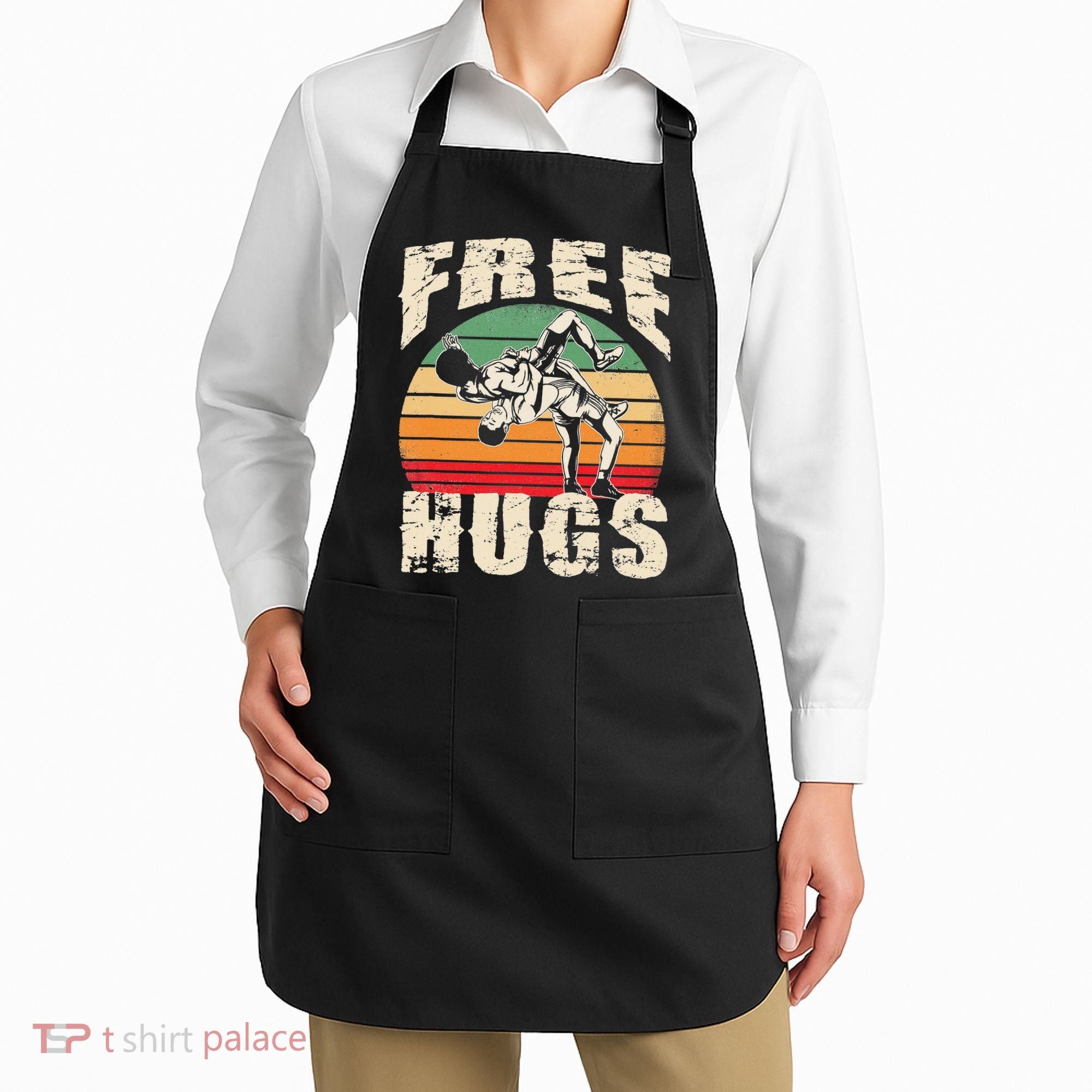 Wrestling Shirts  Funny Free Hugs Wrestling  Coach Apron