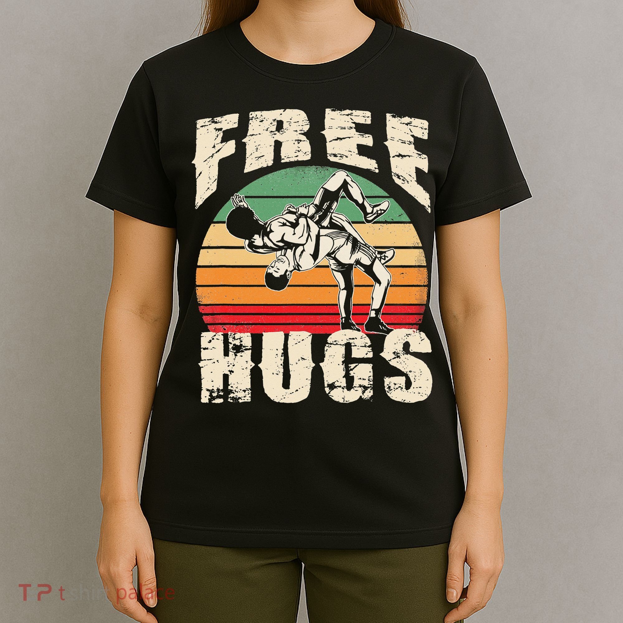Wrestling Shirts  Funny Free Hugs Wrestling  Coach T-Shirt