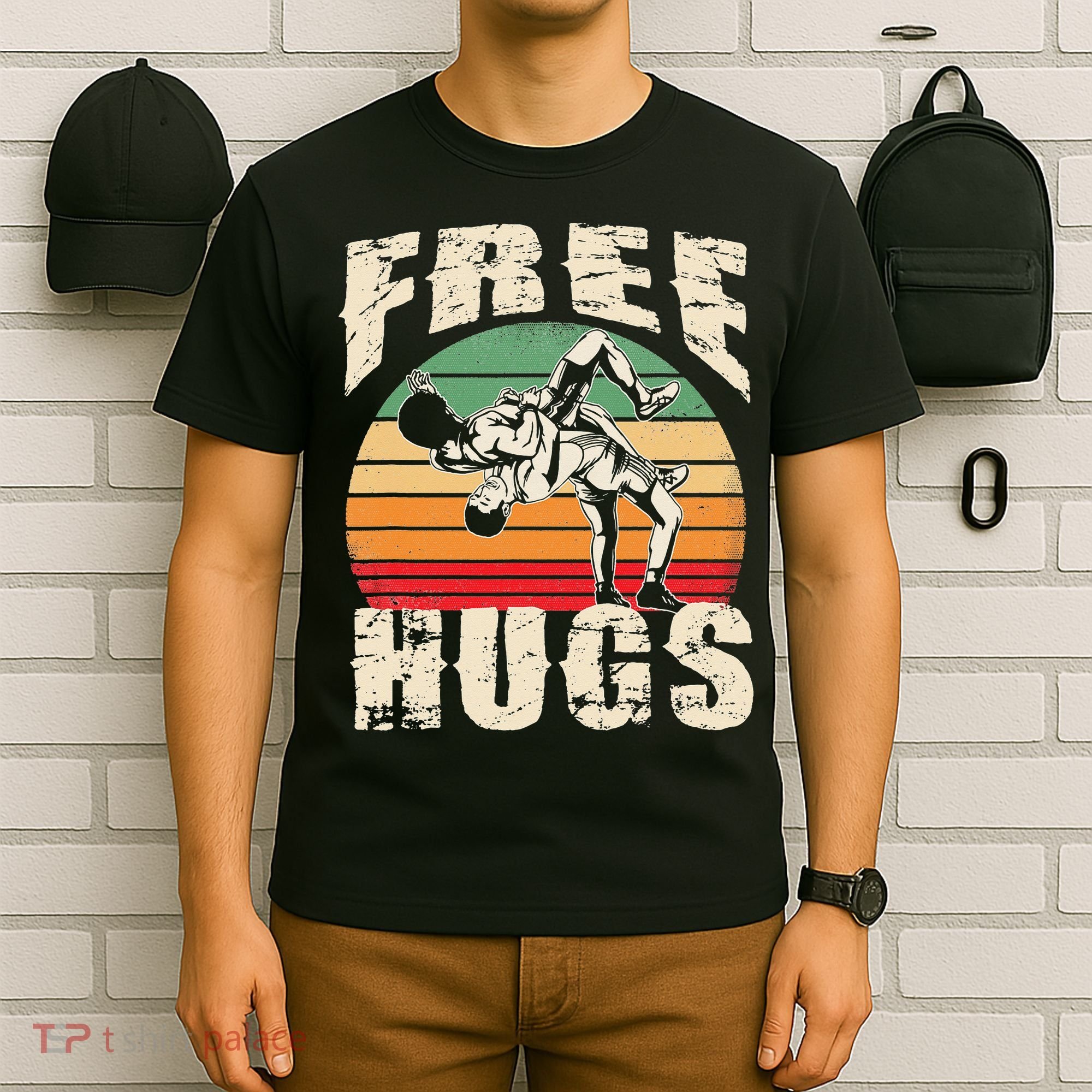 Wrestling Shirts  Funny Free Hugs Wrestling  Coach T-Shirt