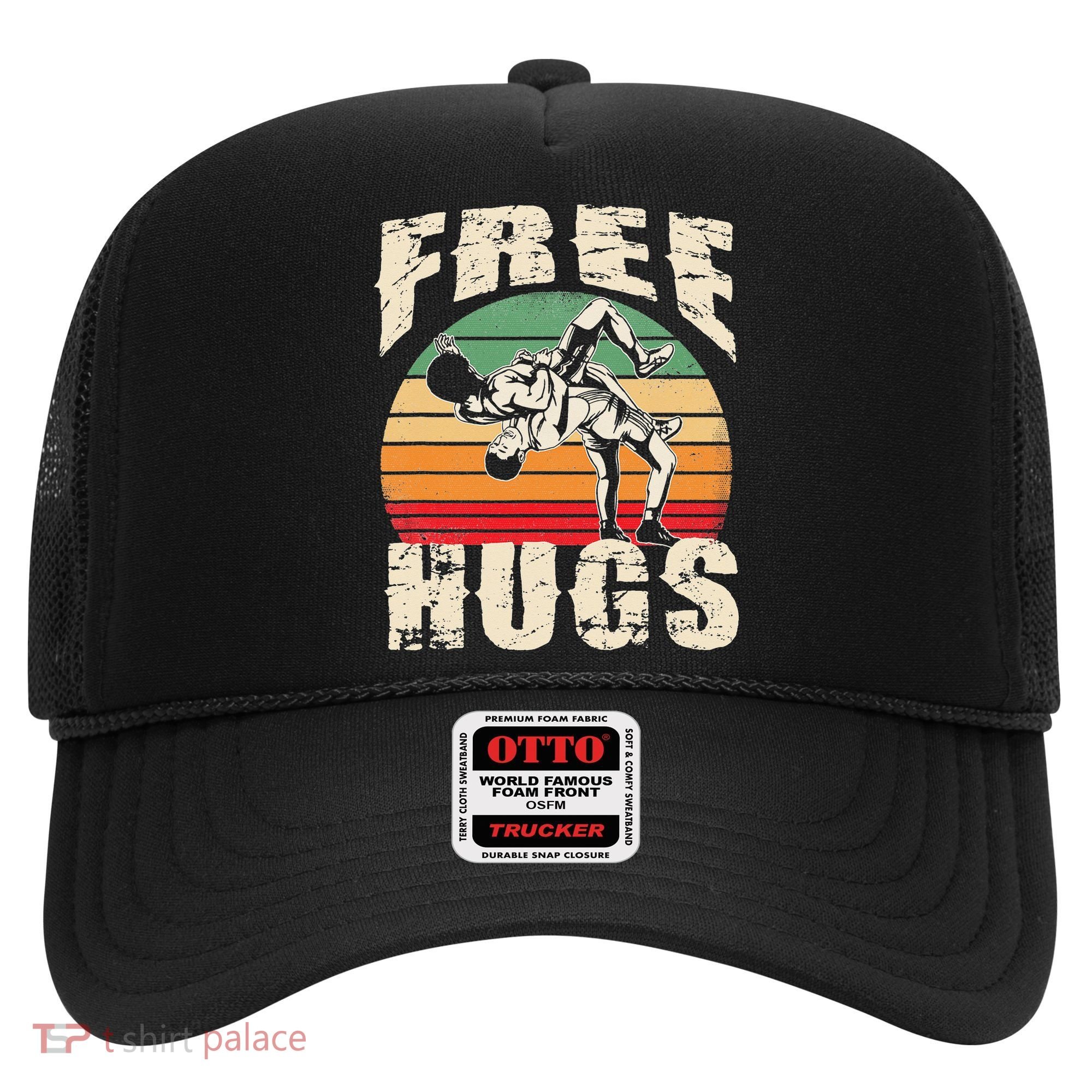 Wrestling Shirts  Funny Free Hugs Wrestling  Coach Hat