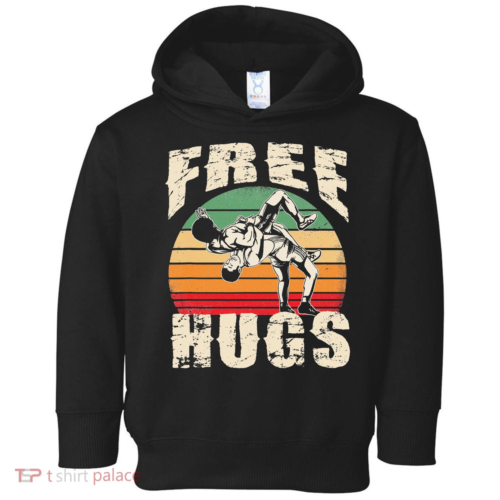Wrestling Shirts  Funny Free Hugs Wrestling  Coach Toddler Hoodie