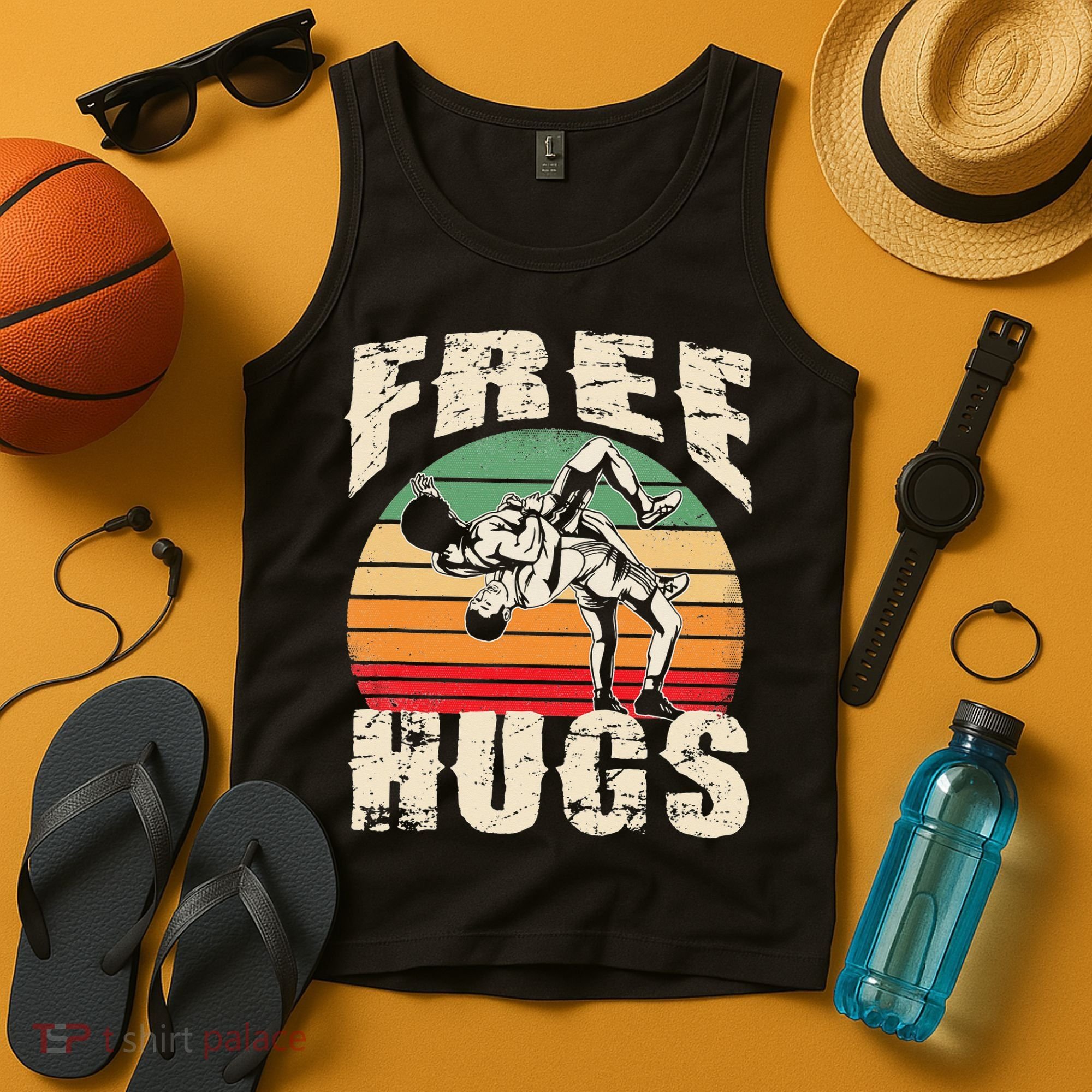 Wrestling Shirts  Funny Free Hugs Wrestling  Coach Tank Top