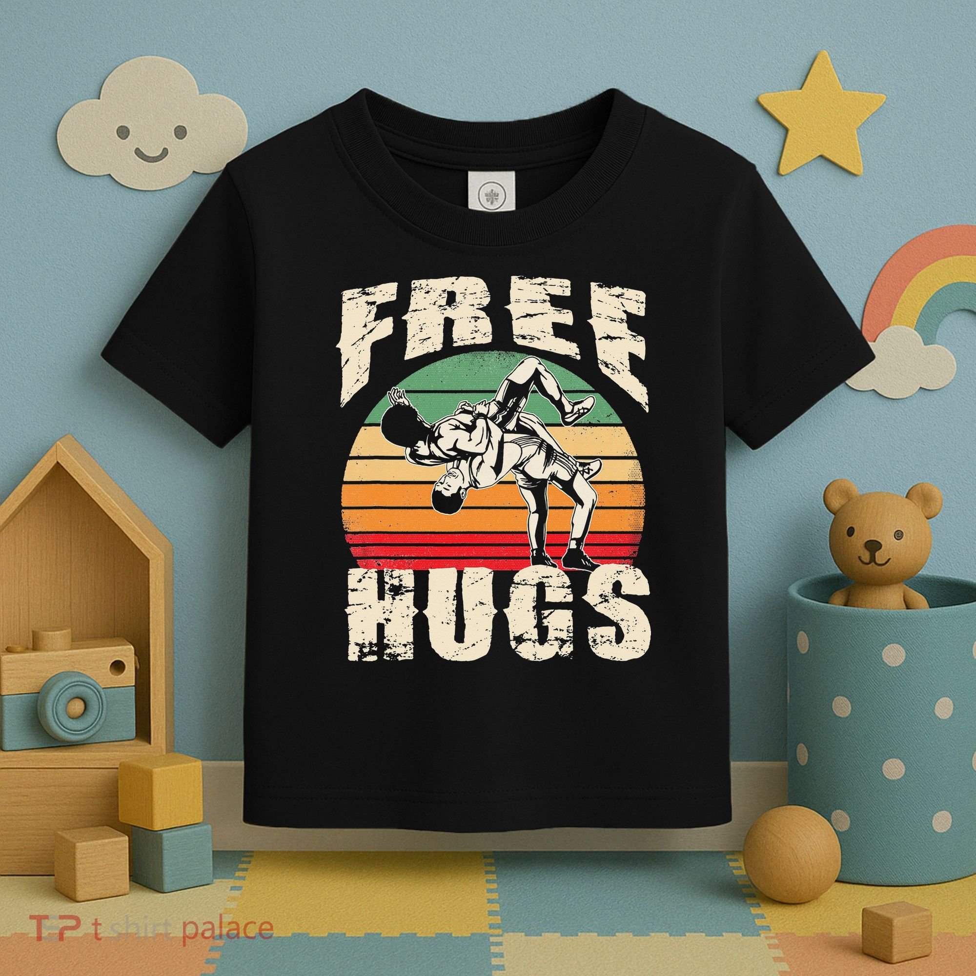 Wrestling Shirts  Funny Free Hugs Wrestling  Coach Toddler T-Shirt