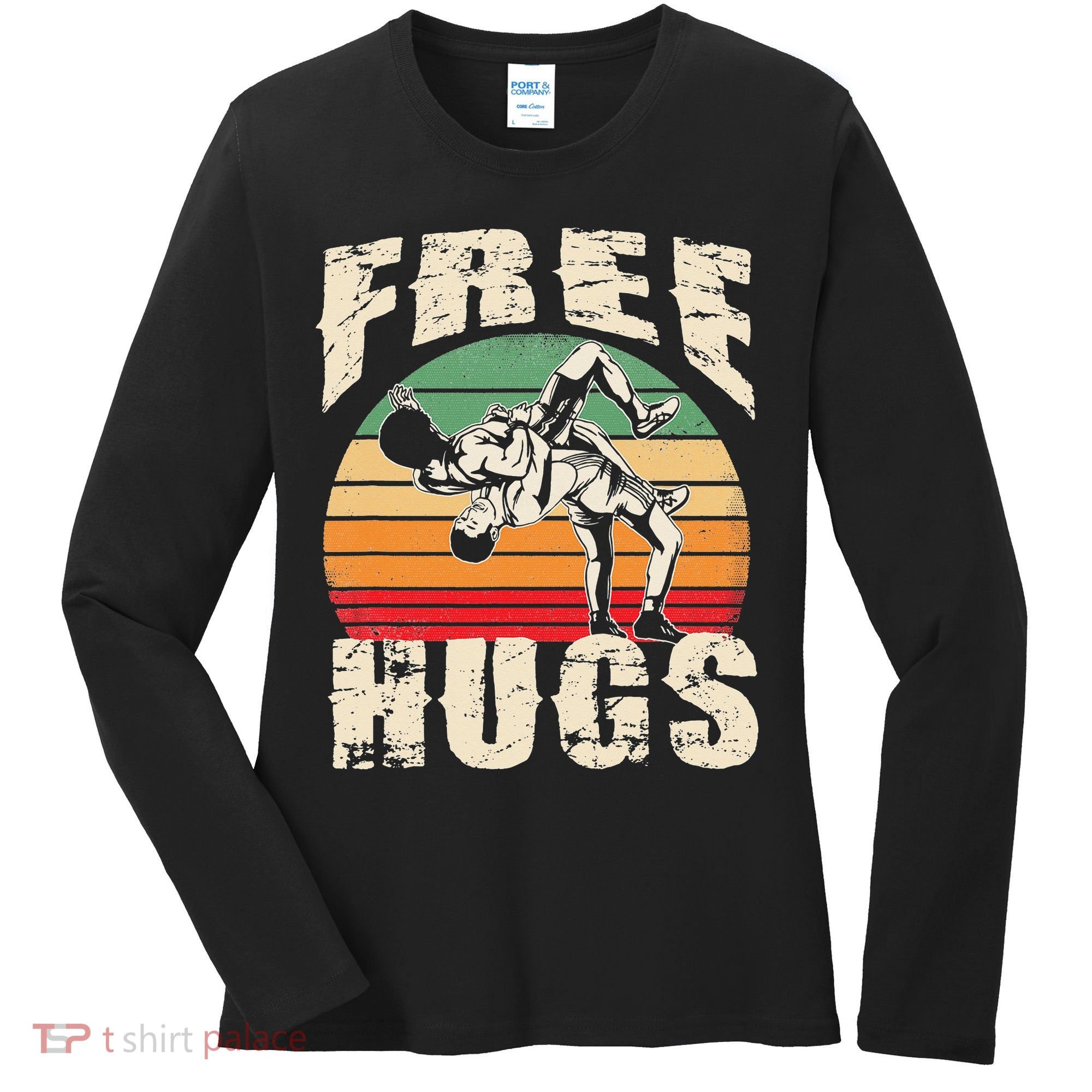 Wrestling Shirts  Funny Free Hugs Wrestling  Coach Women's Long Sleeve Shirt