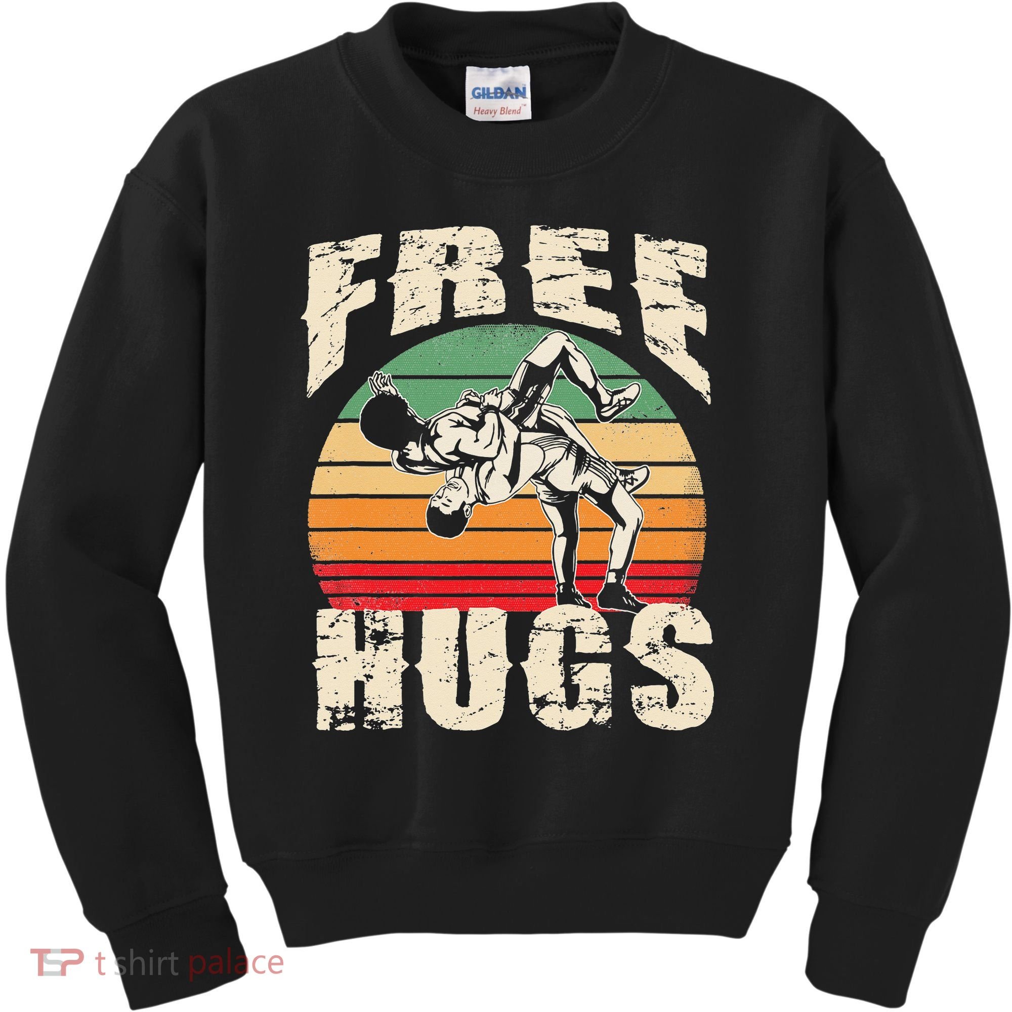 Wrestling Shirts  Funny Free Hugs Wrestling  Coach Kids Sweatshirt
