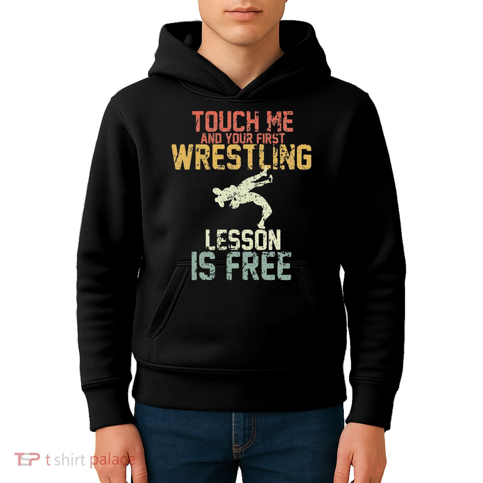 Wrestling Shirts  Funny Free Hugs Wrestling  Coach Kids Hoodie