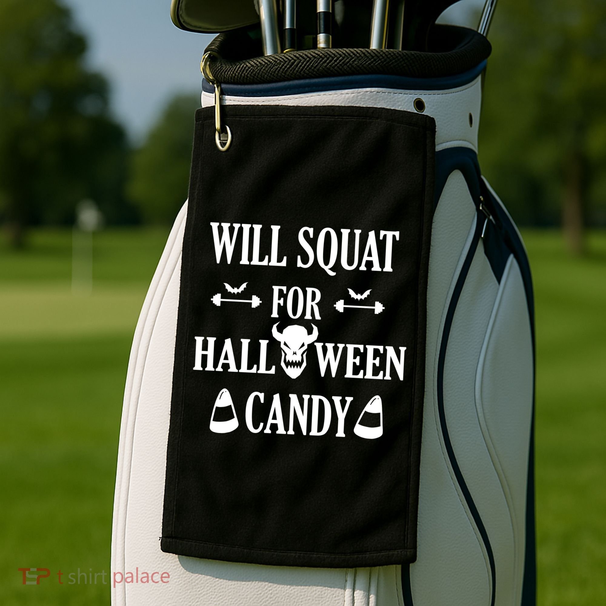 Will Squat For Halloween Candy Halloween Quote Golf Towel