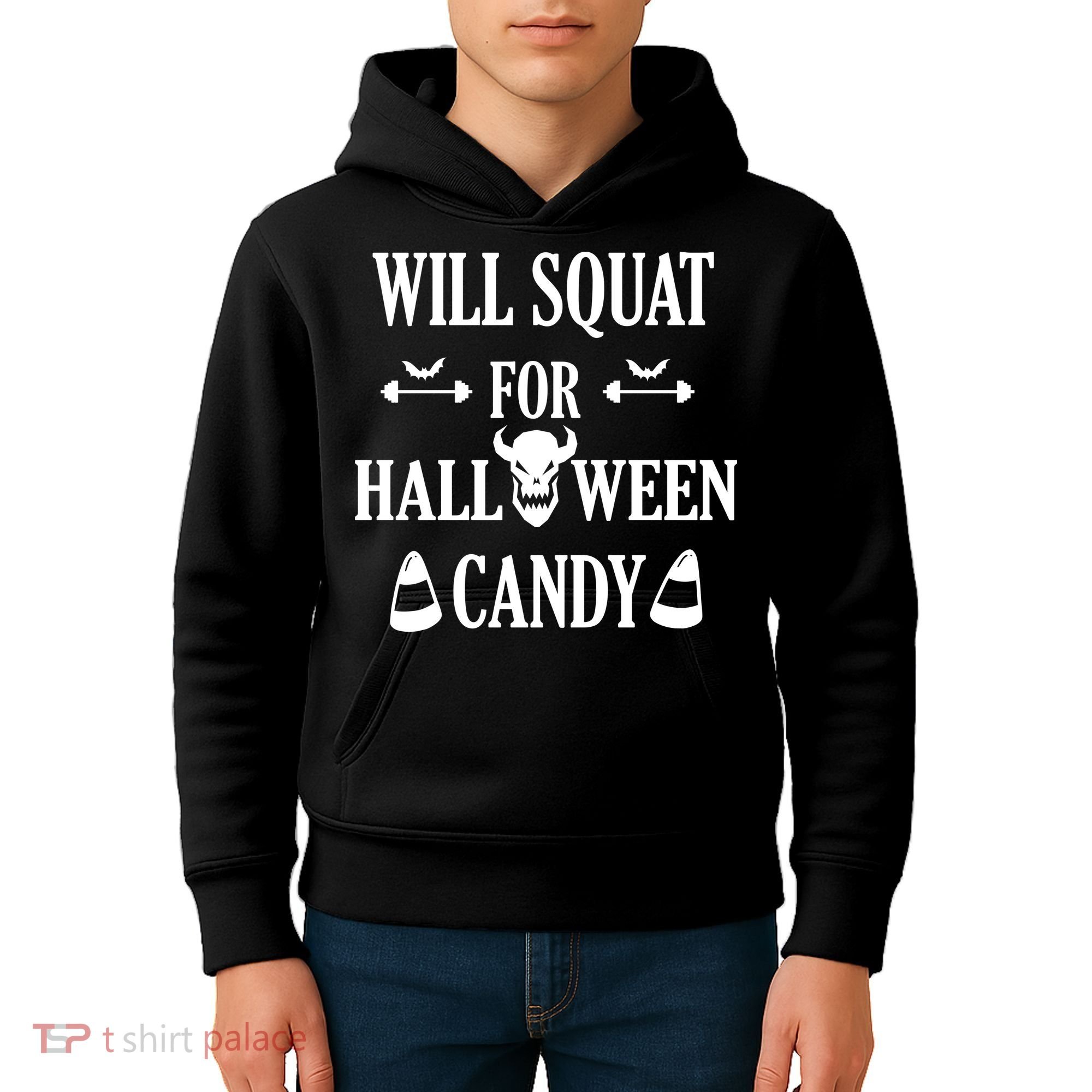 Will Squat For Halloween Candy Halloween Quote Kids Hoodie