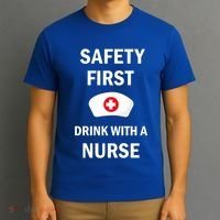 Wo Safety First With A Nurse Funny Medical Job Cute Gift T-Shirt thumb 3