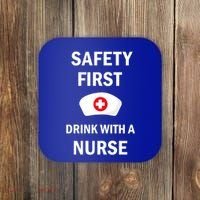 Wo Safety First With A Nurse Funny Medical Job Cute Gift Coaster thumb 0