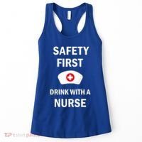 Wo Safety First With A Nurse Funny Medical Job Cute Gift Women's Tank Top thumb 0