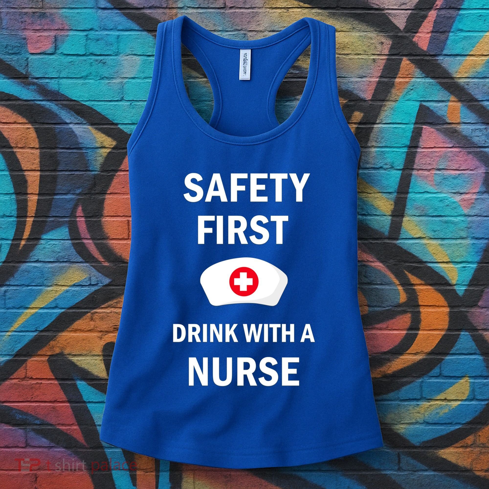 Wo Safety First With A Nurse Funny Medical Job Cute Gift Women's Tank Top