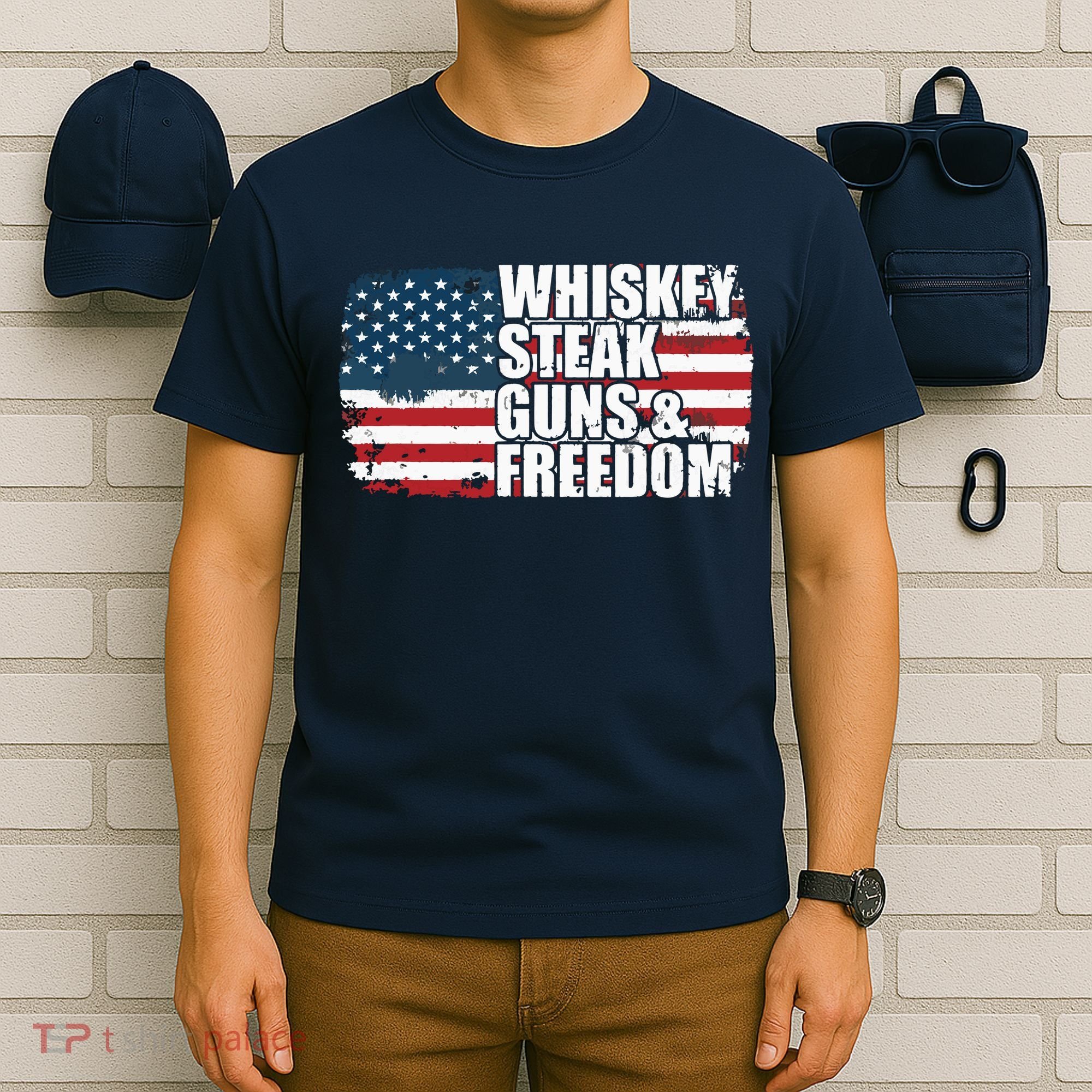 Whiskey Steak Guns And Freedom Patriotic Flag 4th Of July T-Shirt
