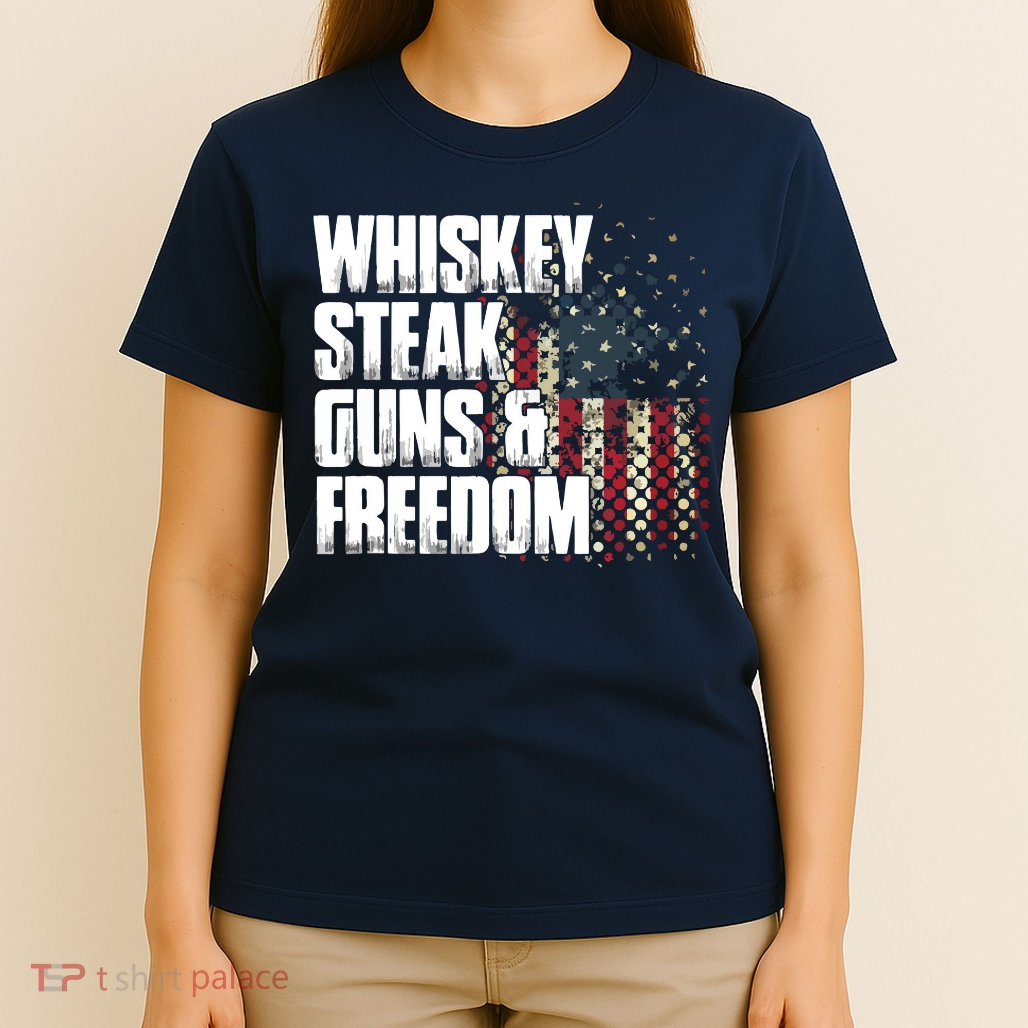 Whiskey Steak Guns Freedom Patriotic Flag Gift T-Shirt