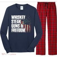 Whiskey Steak Guns Freedom Patriotic Flag Gift Long Sleeve Pajama Set thumb 0