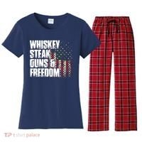Whiskey Steak Guns Freedom Patriotic Flag Gift Women's Flannel Pajama Set thumb 0