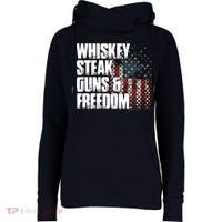 Whiskey Steak Guns Freedom Patriotic Flag Gift Womens Funnel Neck Pullover Hood thumb 0