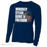 Whiskey Steak Guns Freedom Patriotic Flag Gift Cooling Performance Long Sleeve Crew thumb 0