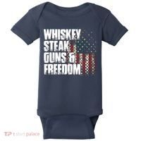 Whiskey Steak Guns Freedom Patriotic Flag Gift Baby Bodysuit thumb 0