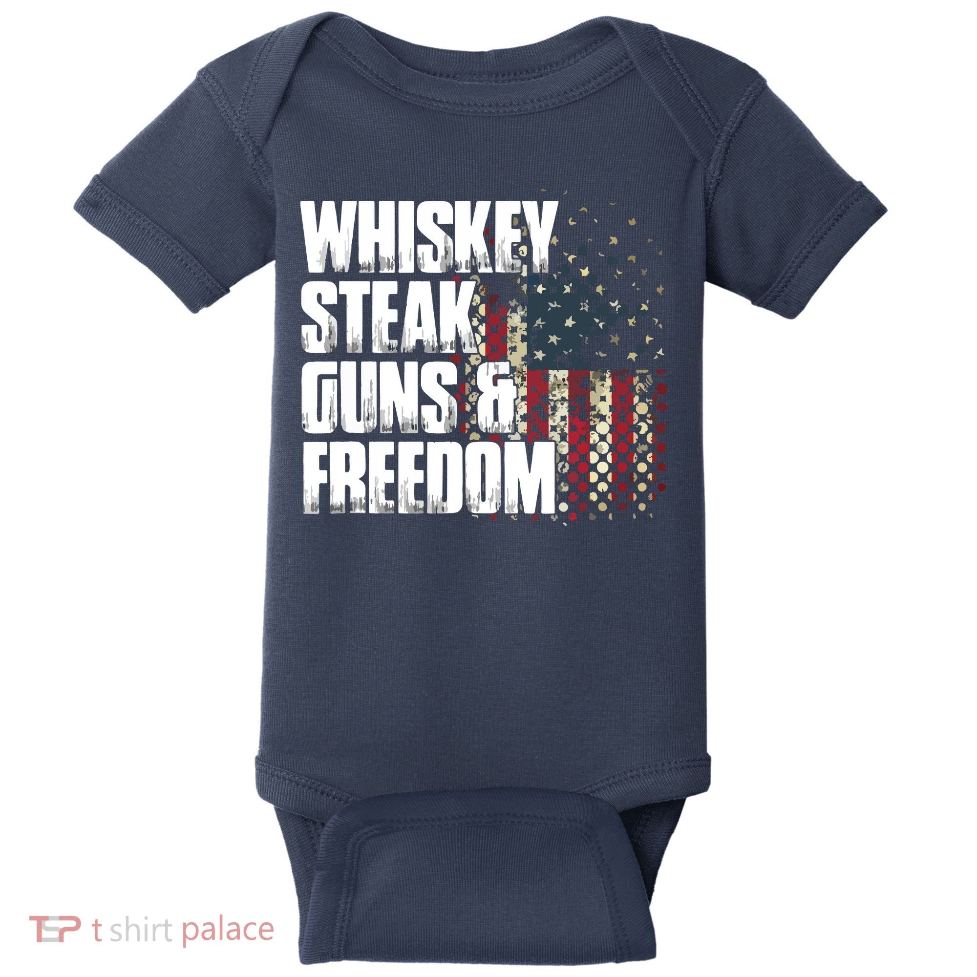 Whiskey Steak Guns Freedom Patriotic Flag Gift Baby Bodysuit