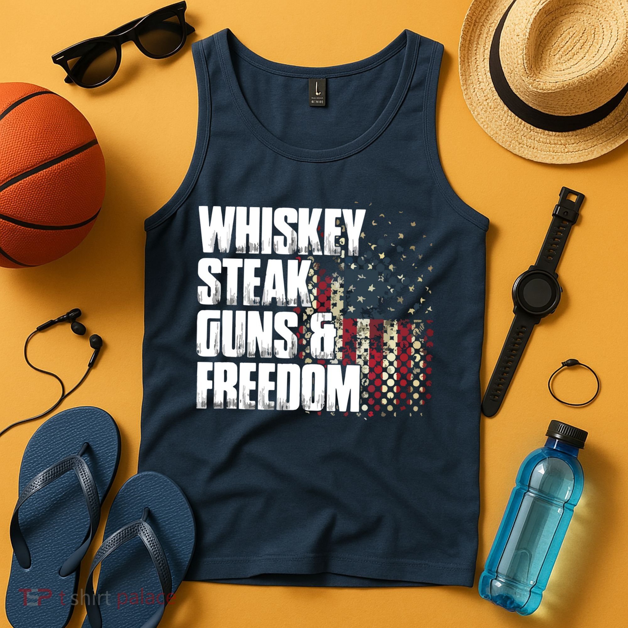 Whiskey Steak Guns Freedom Patriotic Flag Gift Tank Top