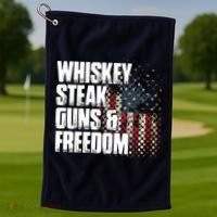Whiskey Steak Guns Freedom Patriotic Flag Gift Golf Towel thumb 1