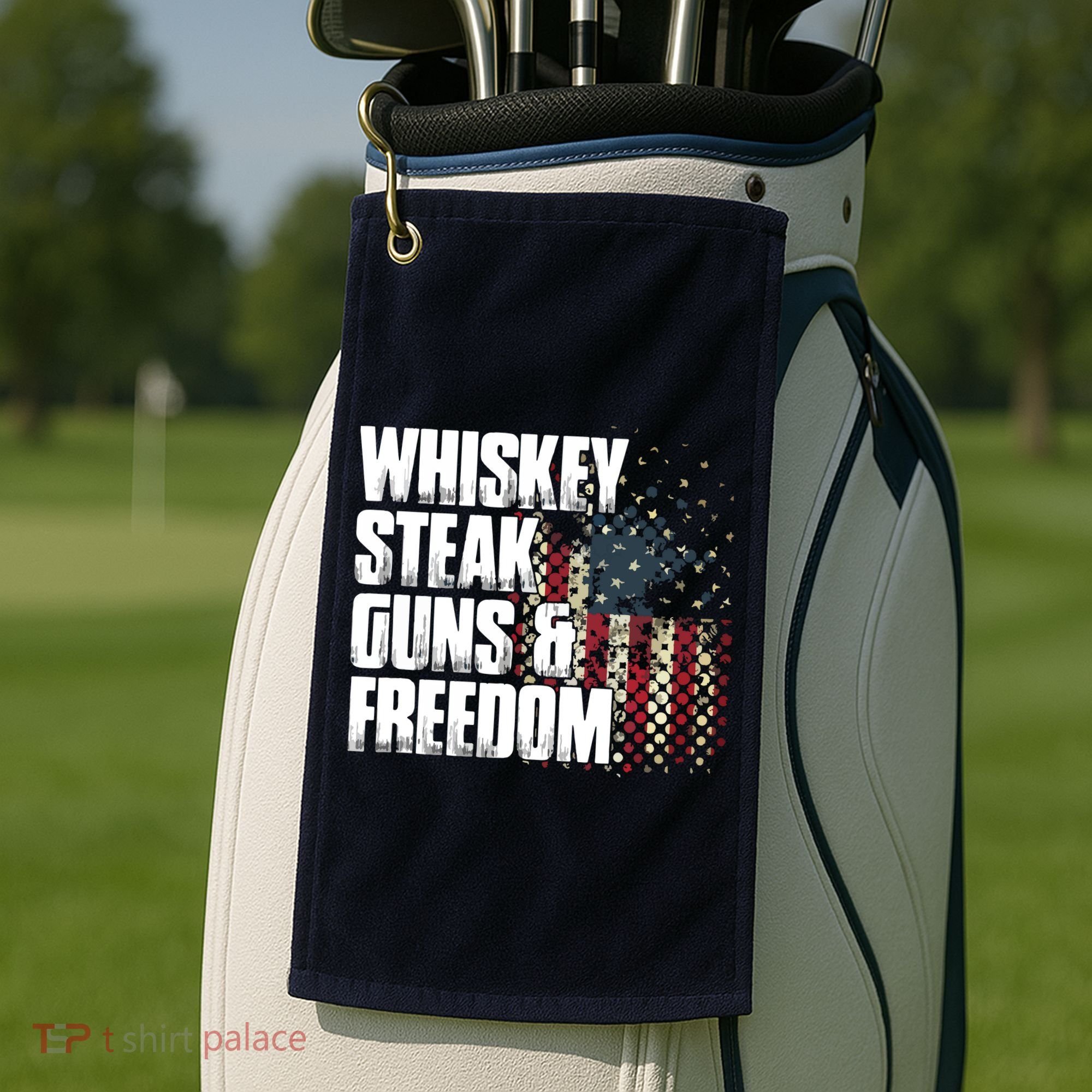Whiskey Steak Guns Freedom Patriotic Flag Gift Golf Towel