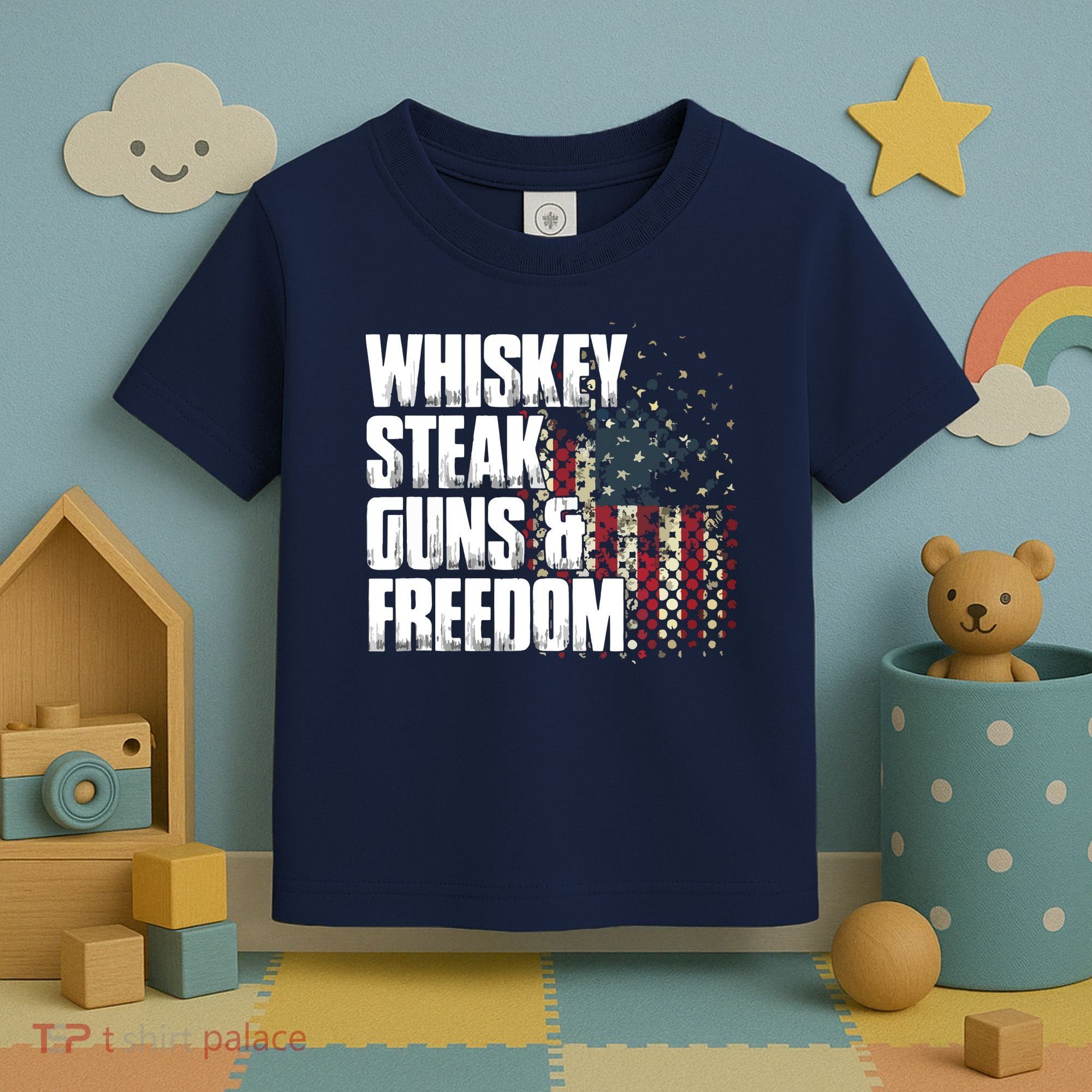 Whiskey Steak Guns Freedom Patriotic Flag Gift Toddler T-Shirt