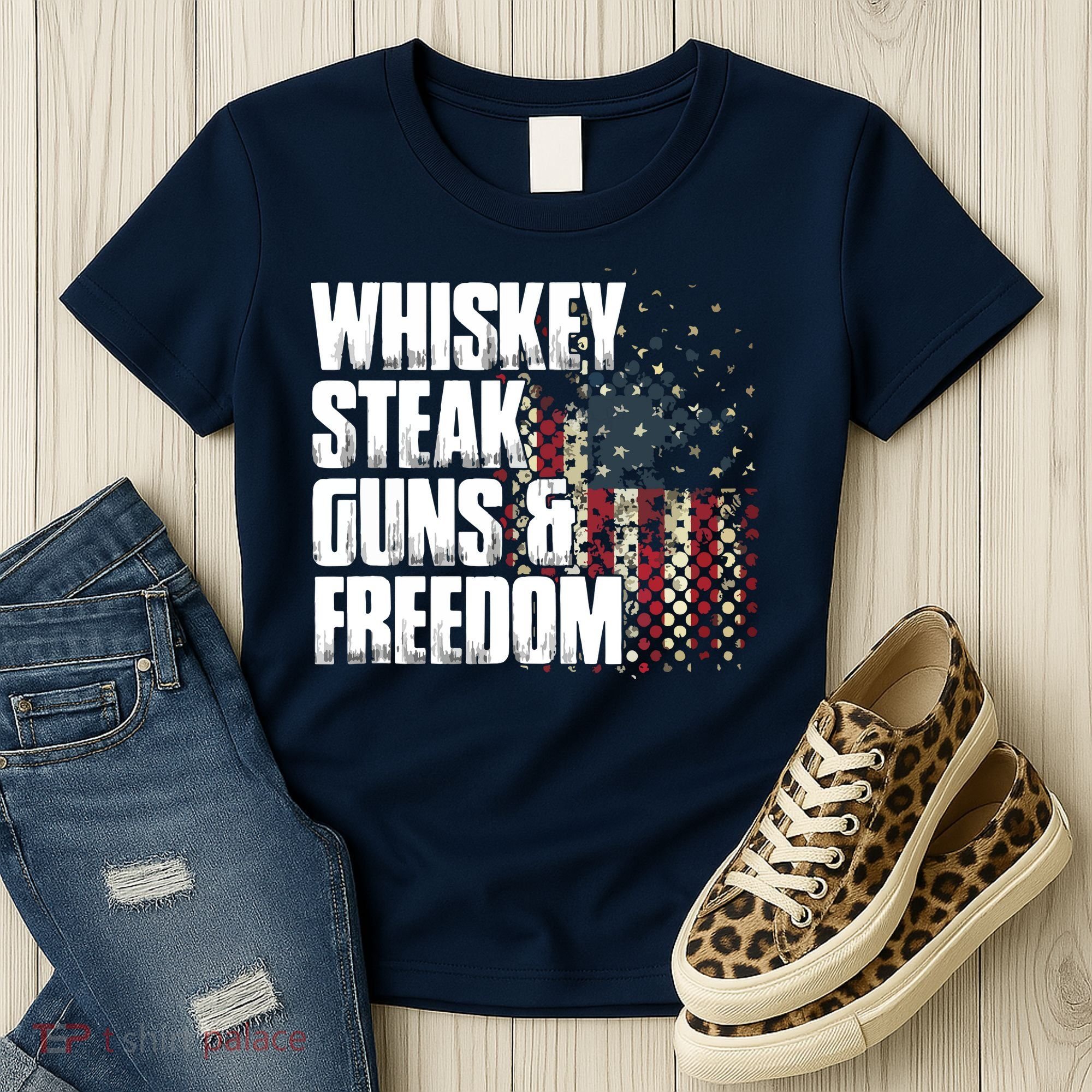 Whiskey Steak Guns Freedom Patriotic Flag Gift Women's T-Shirt