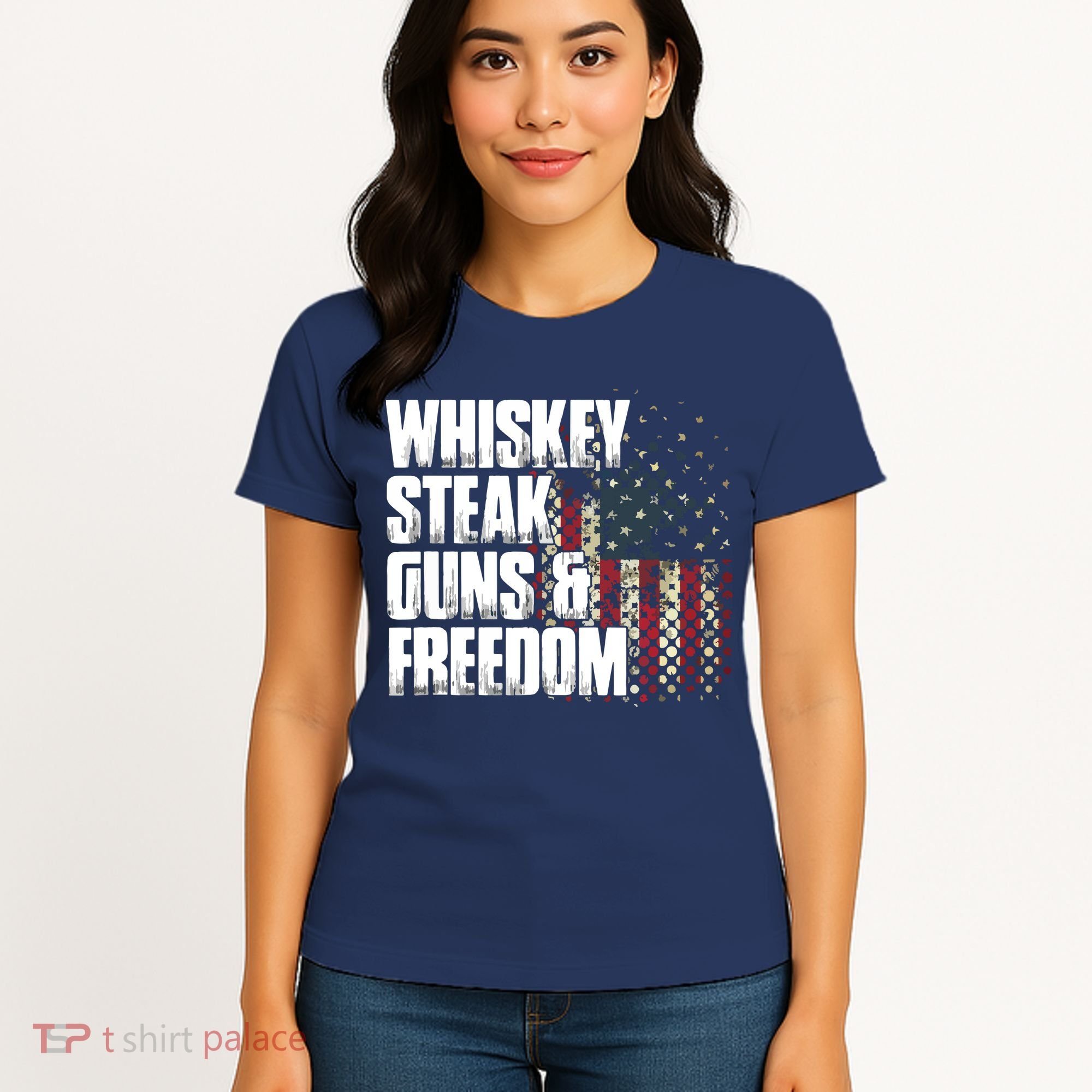 Whiskey Steak Guns Freedom Patriotic Flag Gift Women's T-Shirt