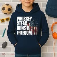 Whiskey Steak Guns Freedom Patriotic Flag Gift Kids Hoodie thumb 2
