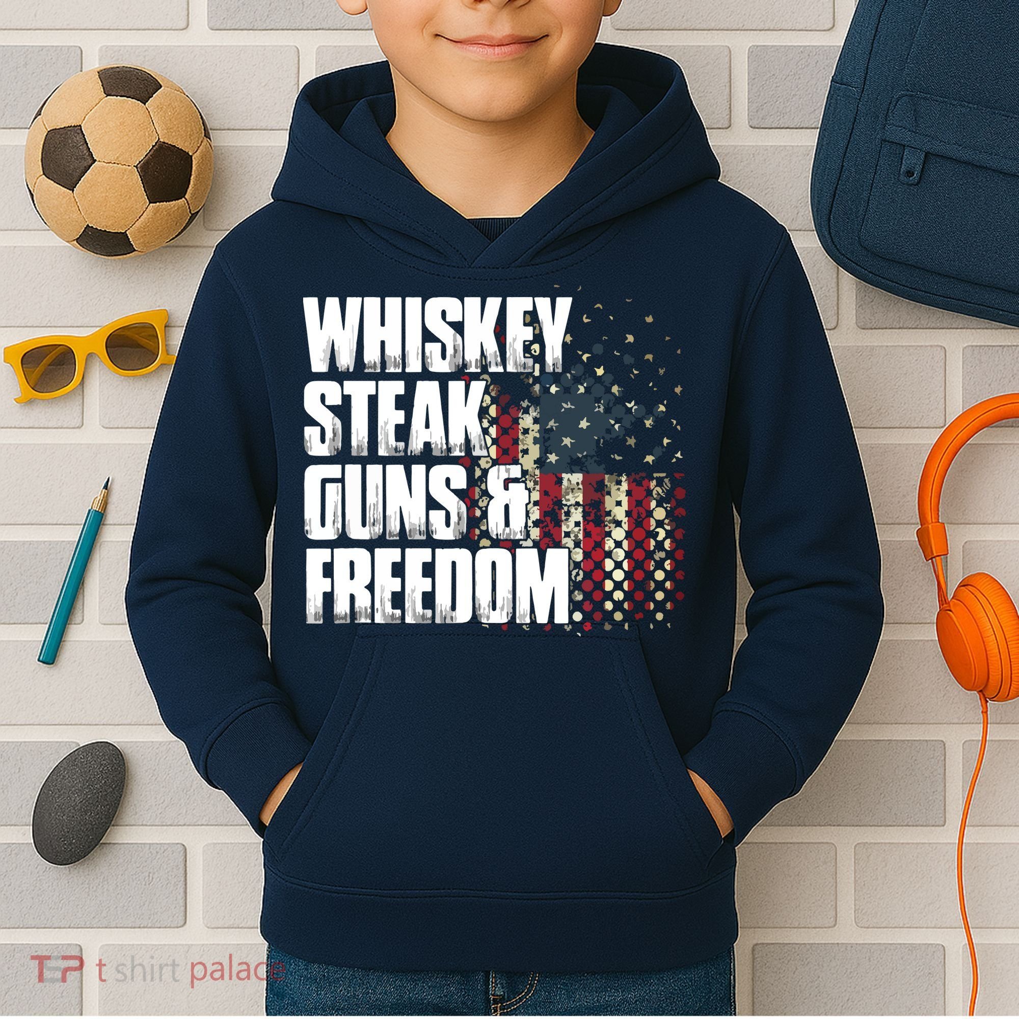 Whiskey Steak Guns Freedom Patriotic Flag Gift Kids Hoodie