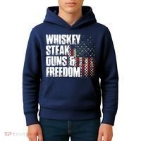 Whiskey Steak Guns Freedom Patriotic Flag Gift Kids Hoodie thumb 4