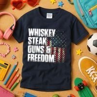 Whiskey Steak Guns Freedom Patriotic Flag Gift Kids T-Shirt thumb 3