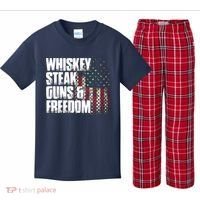 Whiskey Steak Guns Freedom Patriotic Flag Gift Kids Plaid Pajama Set thumb 0