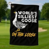 World's Silliest Goose On The Loose Funny Golf Towel thumb 1