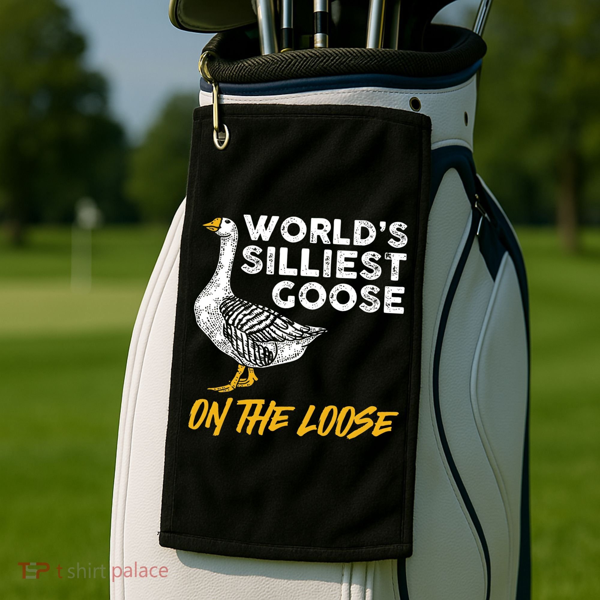 World's Silliest Goose On The Loose Funny Golf Towel