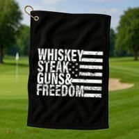 Whiskey Steak Guns And Freedom Pro America Golf Towel thumb 1