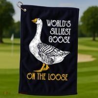 World's Silliest Goose On The Loose Funny Golf Towel thumb 1