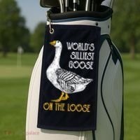 World's Silliest Goose On The Loose Funny Golf Towel thumb 2