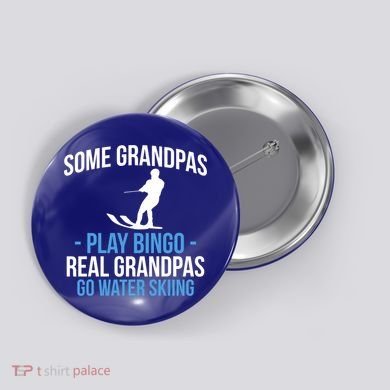 Water Ski Grandpa Skiing Waterski Waterskiing Waves Holiday Gift Button